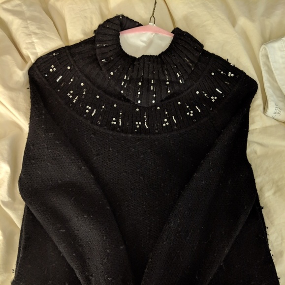 White House Black Market Sweaters - WHBM Black Turtleneck Sweater w Rhinestone Detail